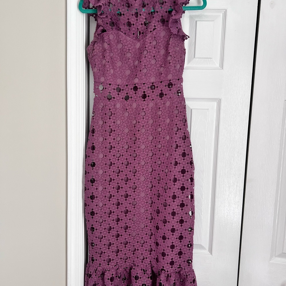 Red Dress Boutique Purple Sheath Flutter Sleeve Midi